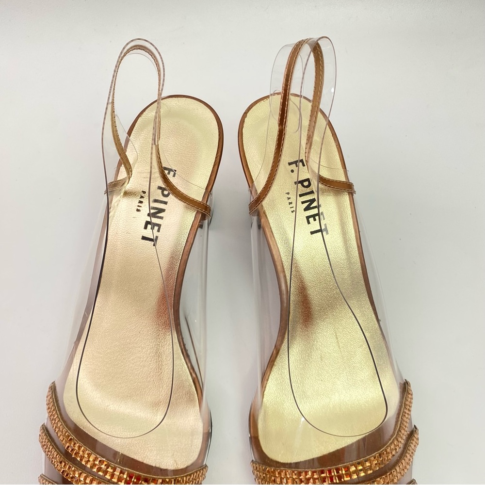 F. Pinet Paris Clear Rhinestone Slingback Peep Toe Womens Heeled Sandals Shoes 5 - Picture 11 of 16